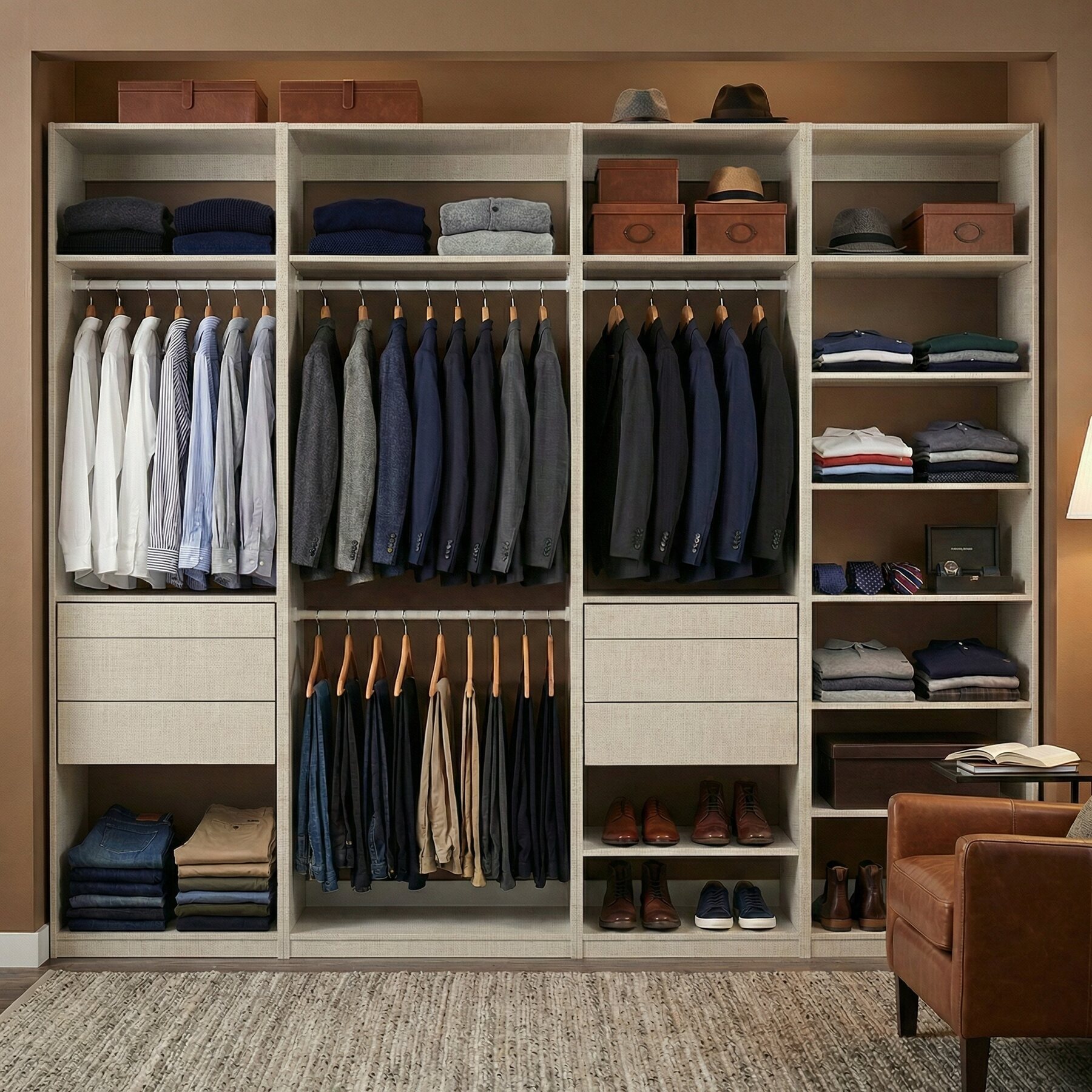 Custom men's closet manufacturing system