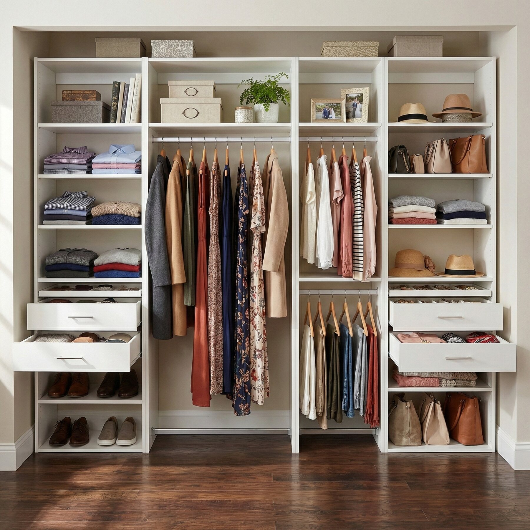 Custom women's walk-in closet system