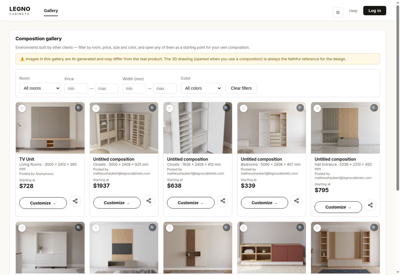 LEGNO Partner Studio cabinetry design and estimating portal